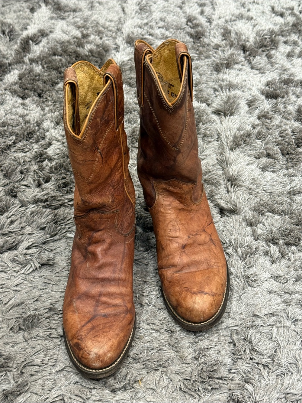 Justin L3163 Women’s Roper Boots Chestnut Marbled Deerlite Leather Size 6.5B